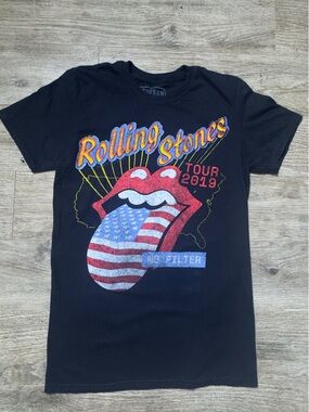 the Rolling Stones Black Tee with Red/White/Blue Graphic